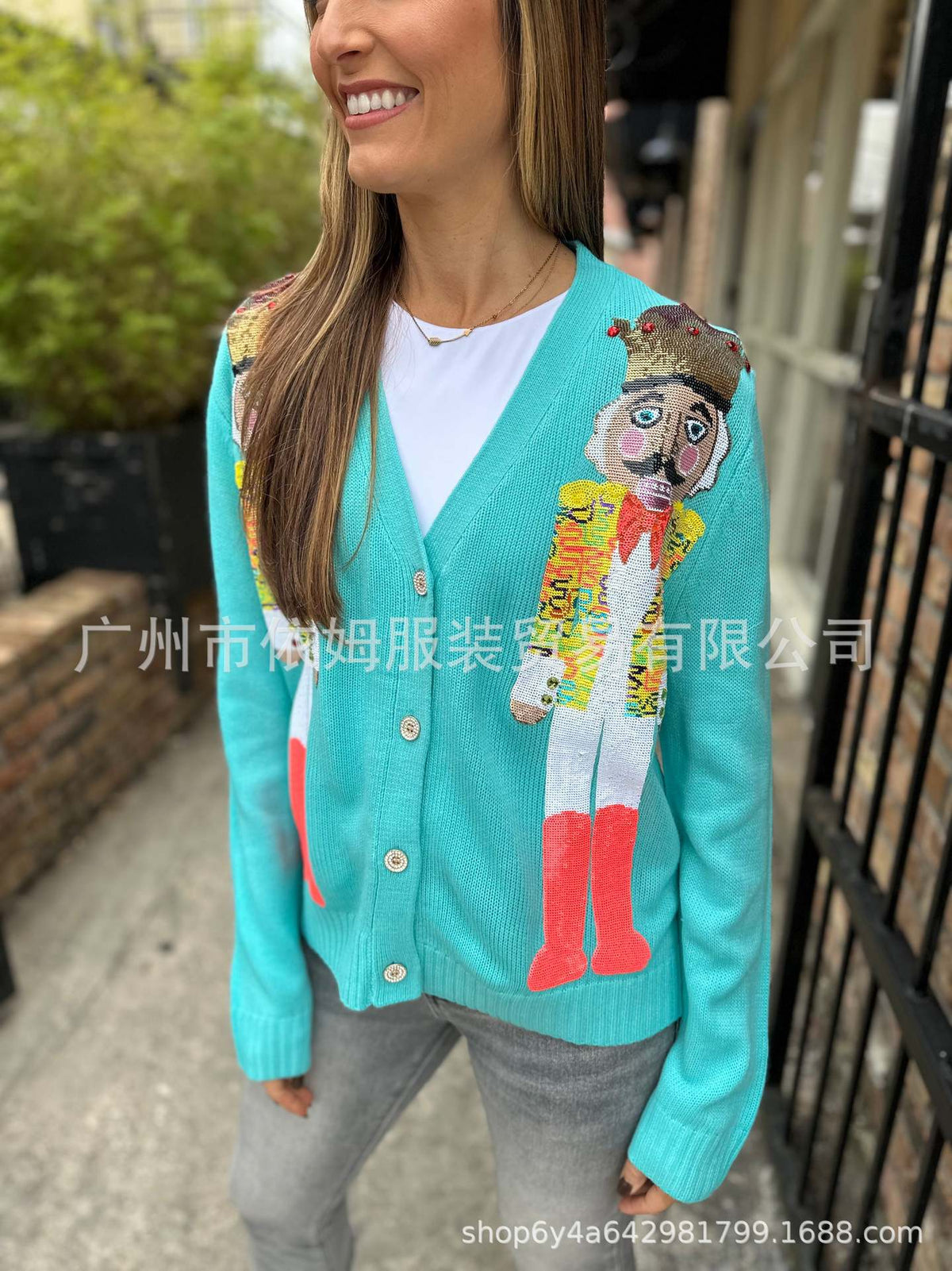 Christmas Nutcracker Sequin Women's Sweater Casual Knit Cardigan