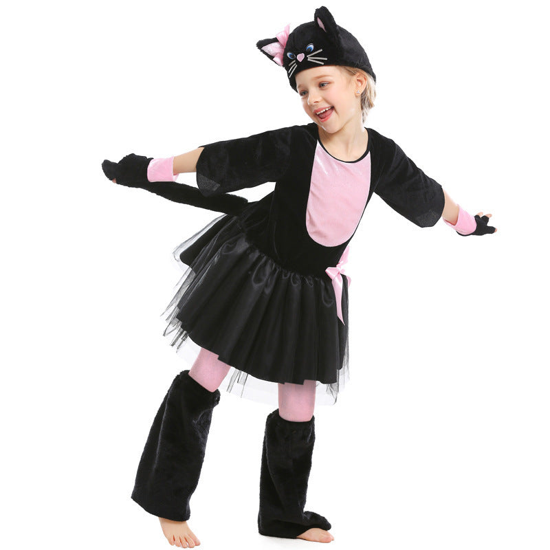Black Pink Cat Animal Costume for Girls, product photo 4 on a white background
