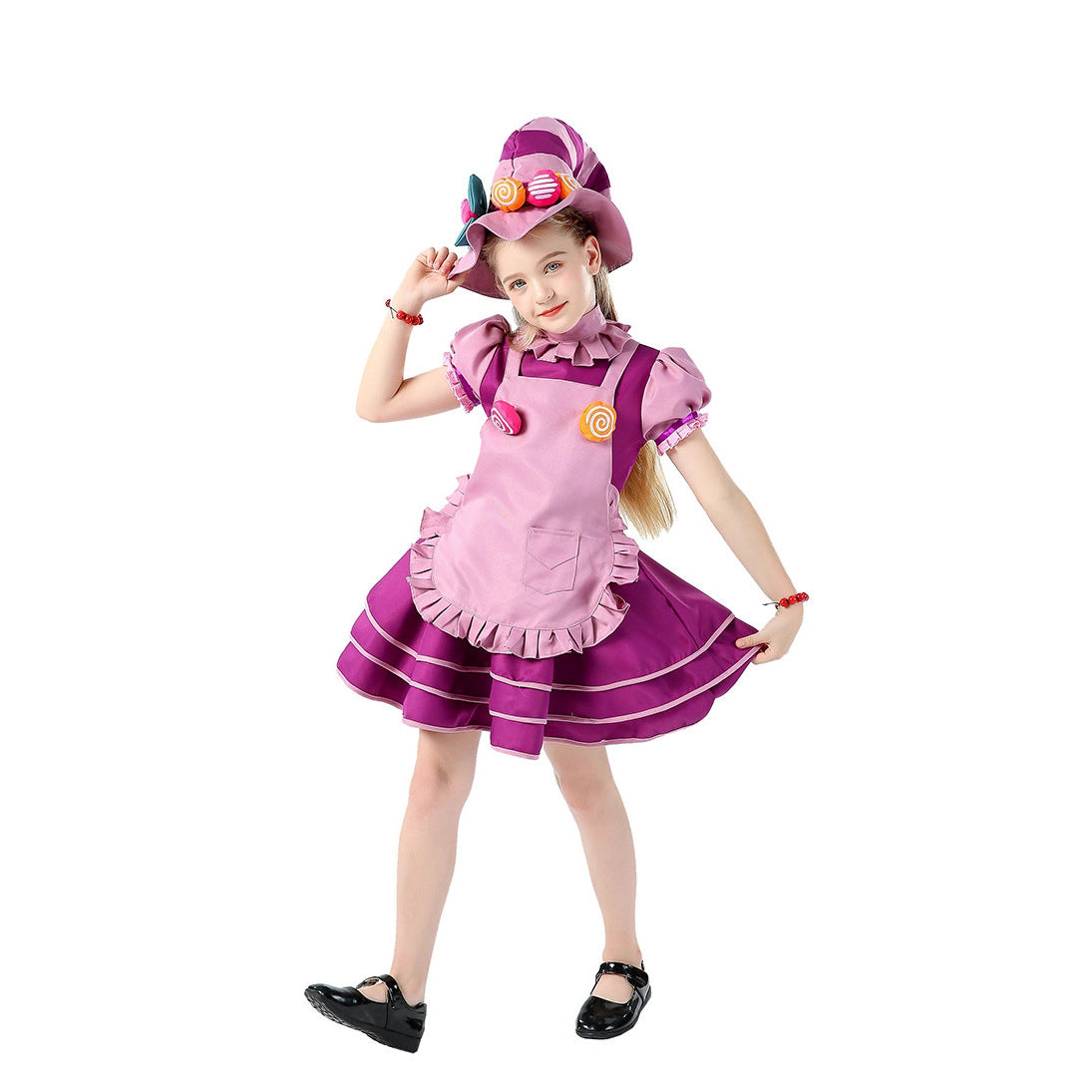 Candy Witch Costume Kids Purple Cake Dress Halloween Cosplay