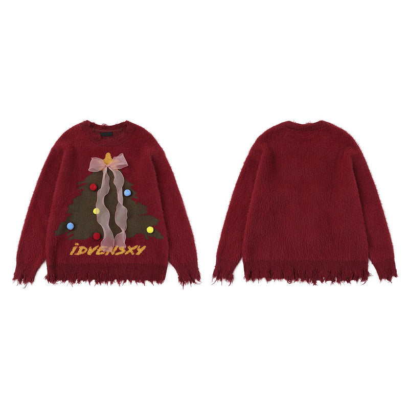 Christmas Tree Jacquard Round Neck Sweater for Women