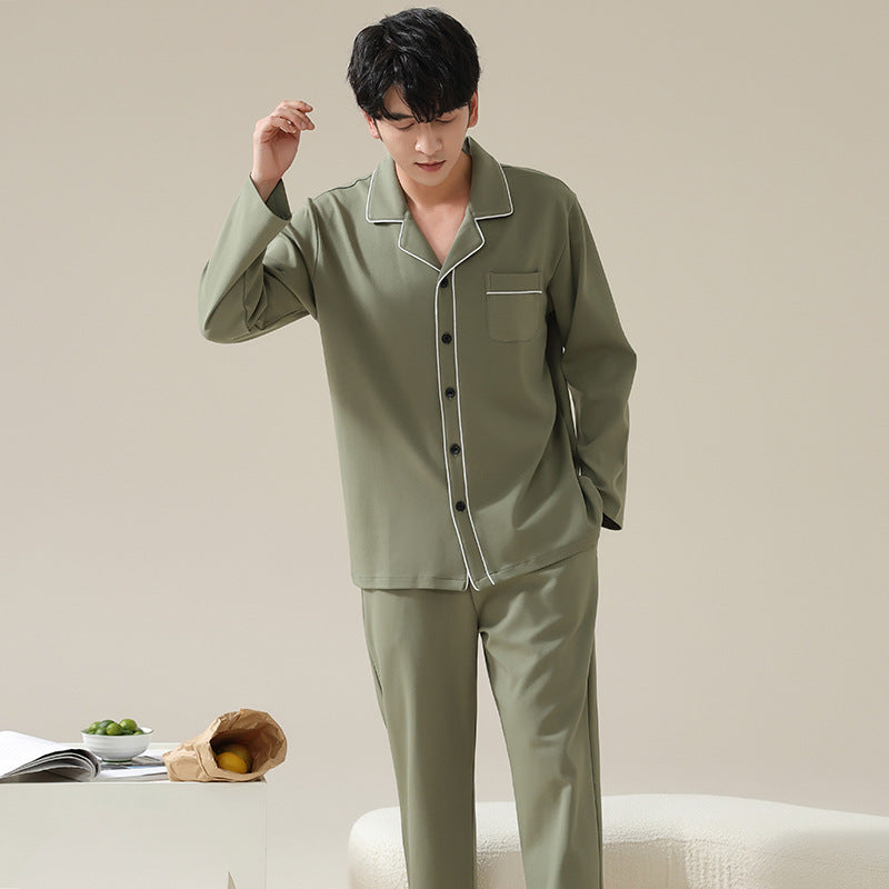 Long sleeved cardigan home wear men's pajamas set