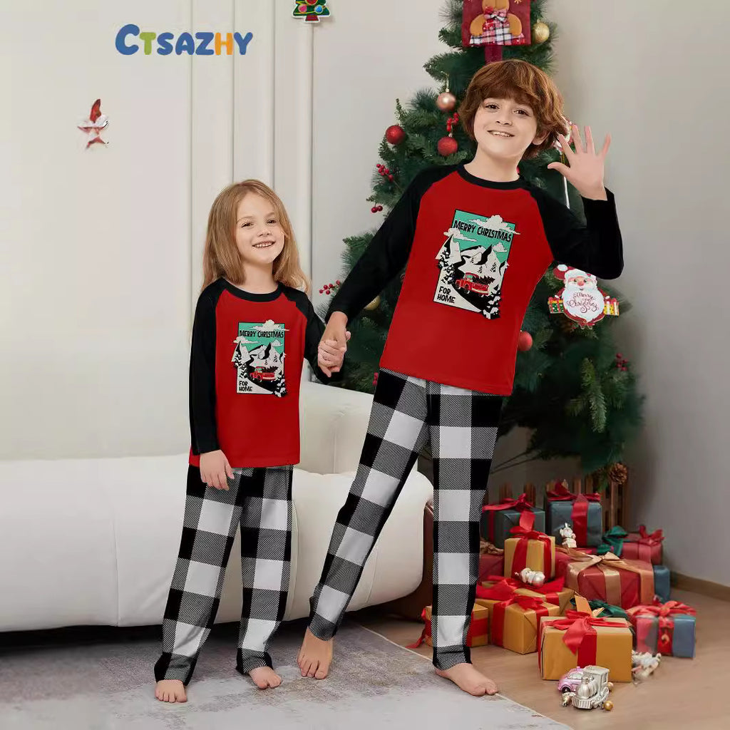 Christmas Tree Car Plaid Print Family Matching Pajamas Home Wear