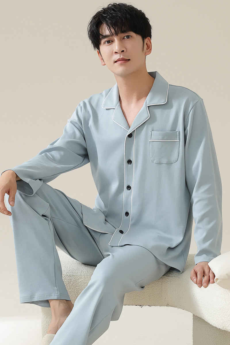 Long sleeved cardigan home wear men's pajamas set