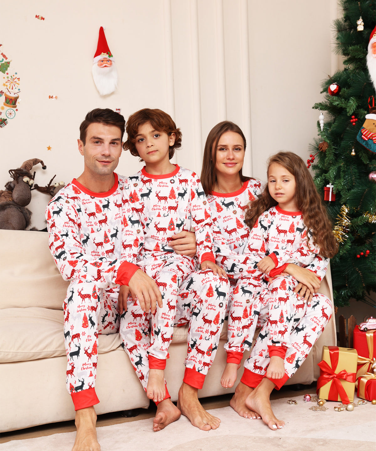 Fashion Letter Cartoon Deer Christmas Family Matching Printed Home Wear Pajamas