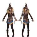 Zombie Scarecrow Costume for Women, front view on a white background