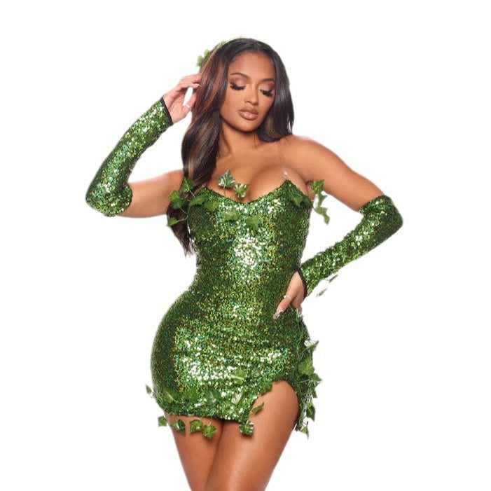 Leaf Sequin Dance Costume Women Dress Halloween Cosplay Green – photo 6