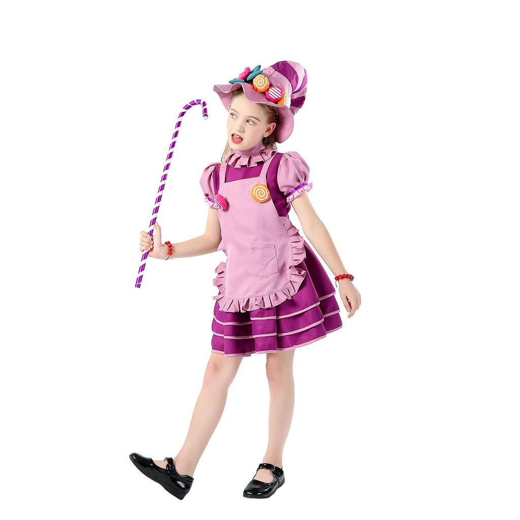 Candy Witch Costume Kids Purple Cake Dress Halloween Cosplay