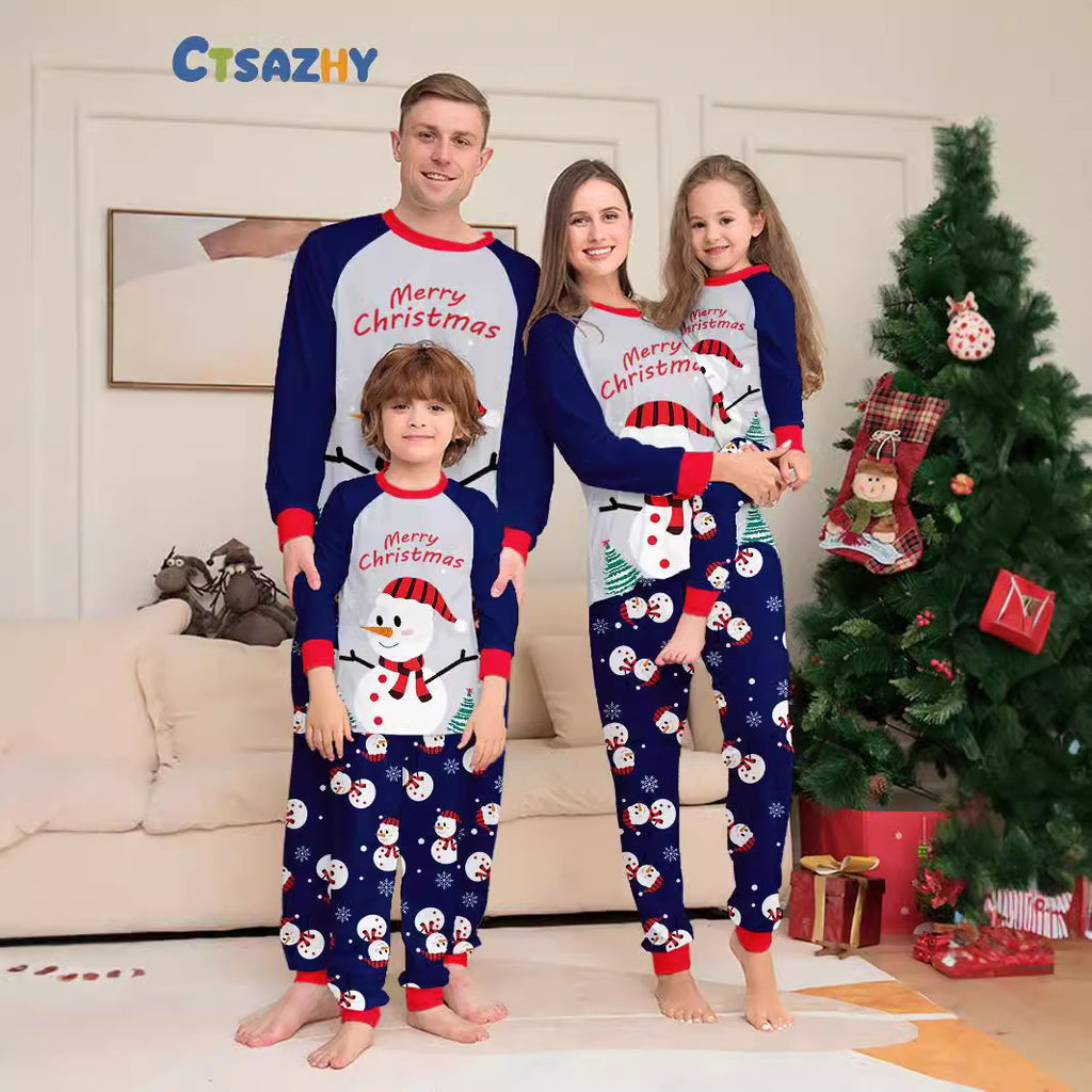 Christmas Family Matching Pajamas with Snowman, Snowflake, Letter Cartoon Print Home Wear Sleepwear