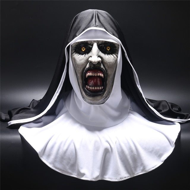 Demon Nun Horror Latex Mask, costume photo 3
