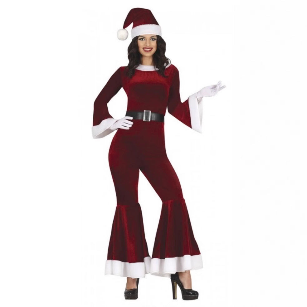 Santa Elf Costume Women Adult Christmas Holiday Outfit Flared Pants
