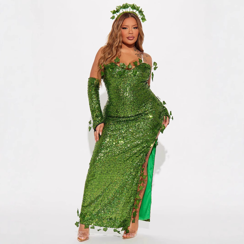 Leaf Sequin Dance Costume Women Dress Halloween Cosplay Green – photo 5