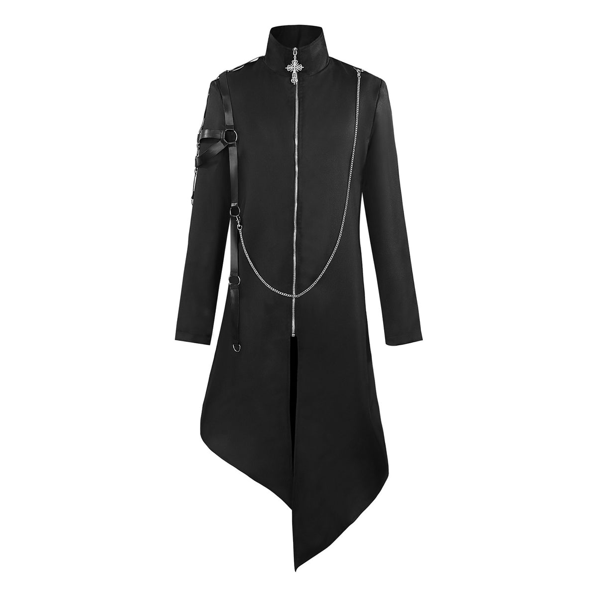 Medieval Renaissance Punk Gothic Long Coat Costume for Adults, product photo 3 on a white background