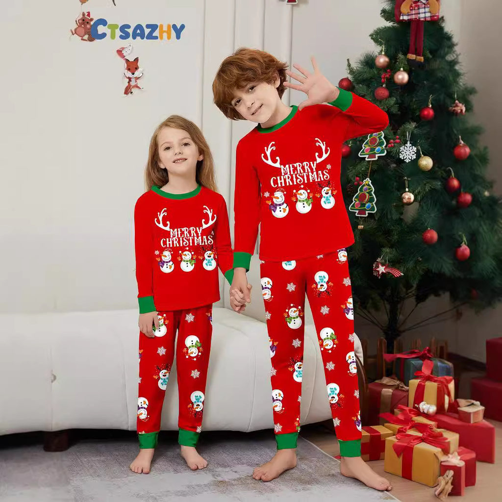 Christmas Snowman Snowflake Letter Print Parent-Child Matching Pajamas Home Wear