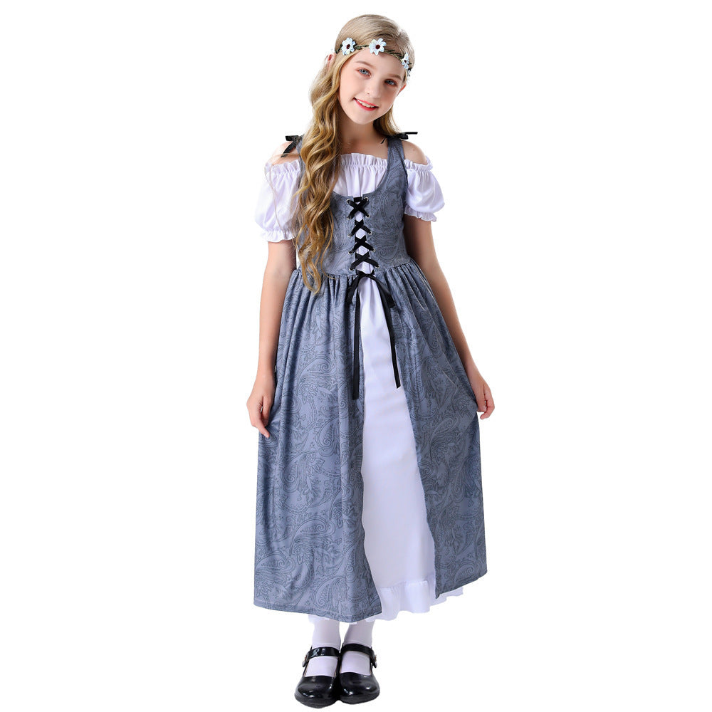 Medieval Countryside Maid Dress for Girls, product photo 2 on a white background