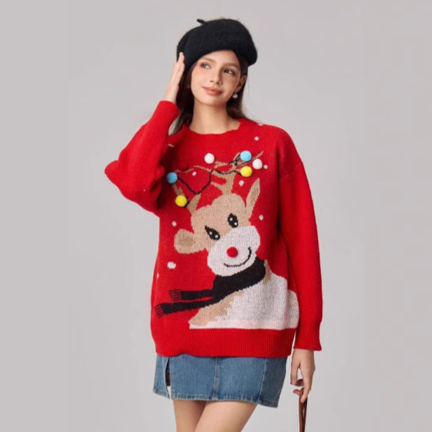 Christmas reindeer cartoon sweater for women