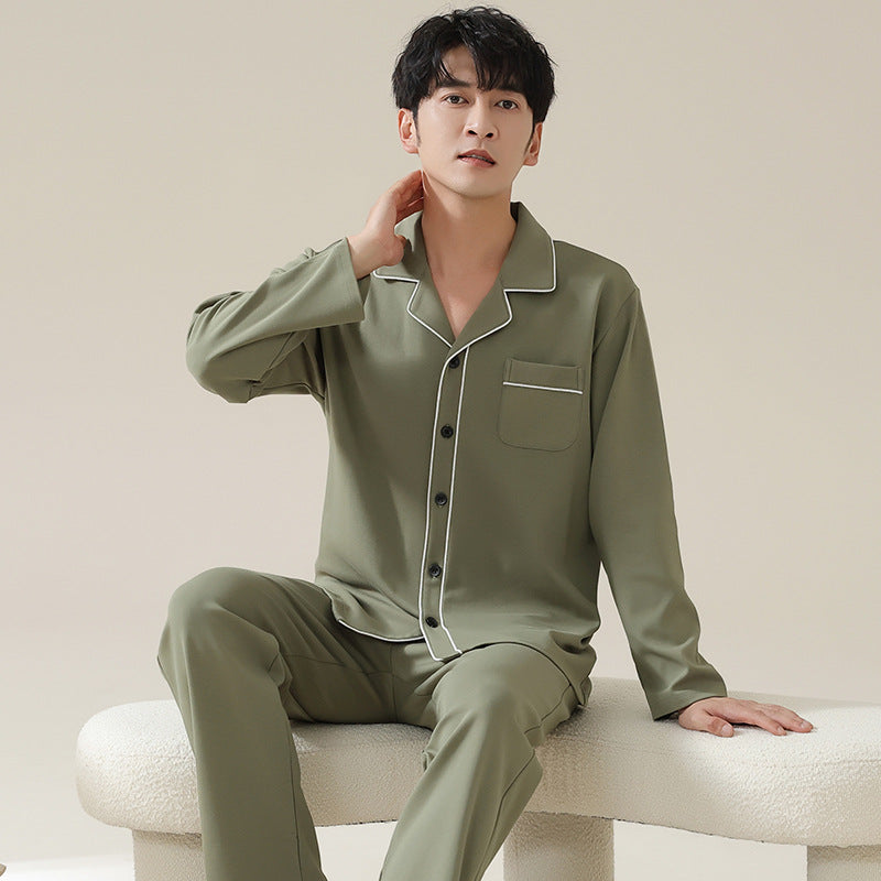 Long sleeved cardigan home wear men's pajamas set