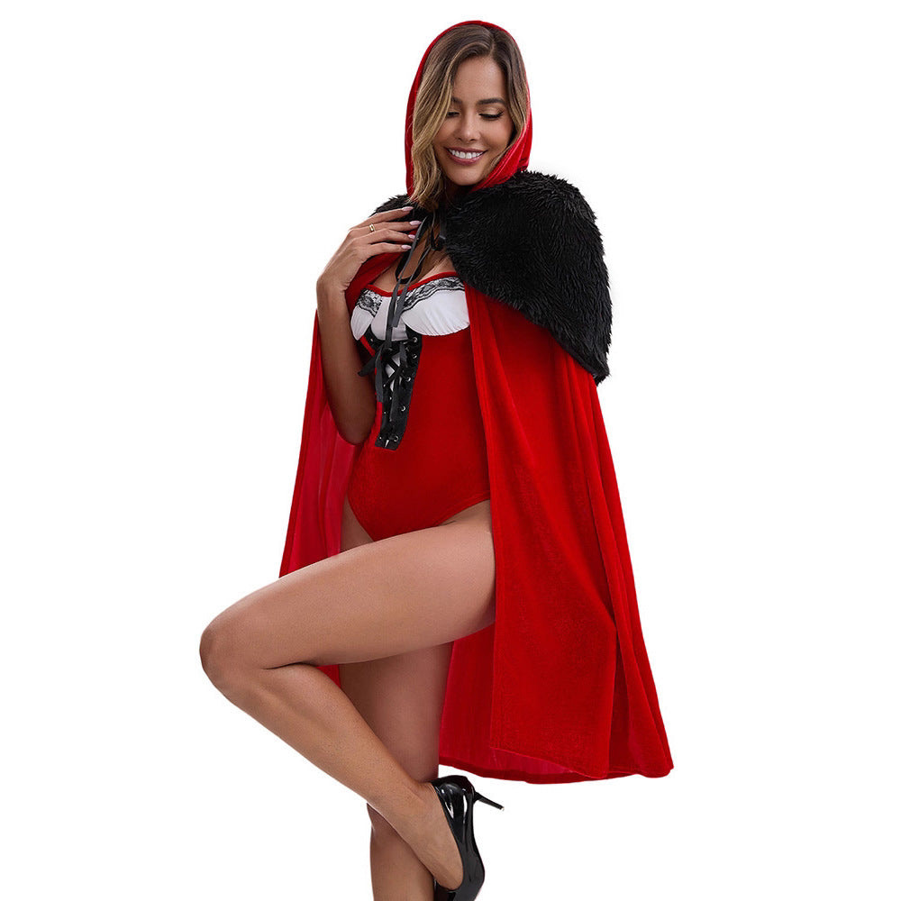 Christmas Adult Costume Set with Detachable Hooded Cloak for Stage Performance