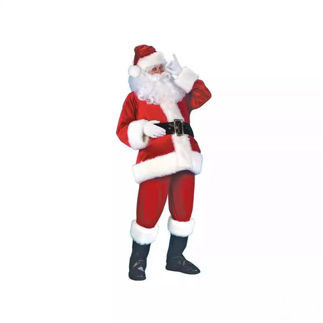 Unisex Christmas Costume Premium Santa Claus Suit Fleece Santa Outfit Complete Set