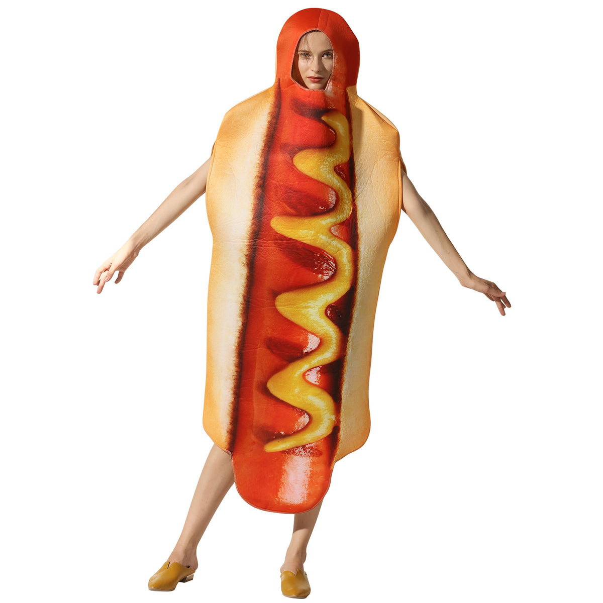 Party Costumes Hot Dog Cosplay for Adults, front view on a white background