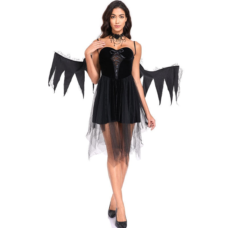 Red Angel Demon Costume Women Gothic Vampire Dress Halloween Cosplay – Black