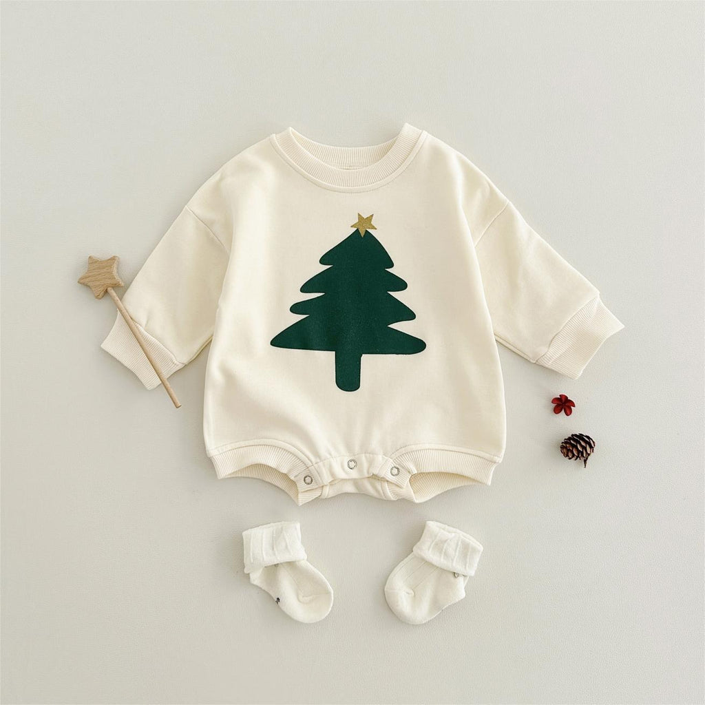 Christmas tree letter printed long sleeved baby triangle jumpsuit autumn