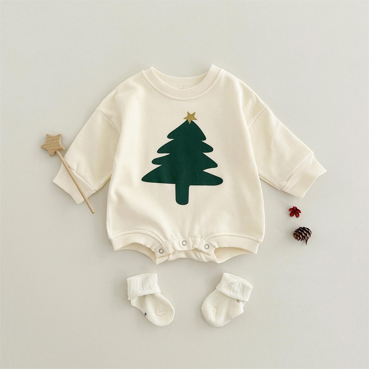 Christmas tree letter printed long sleeved baby triangle jumpsuit autumn