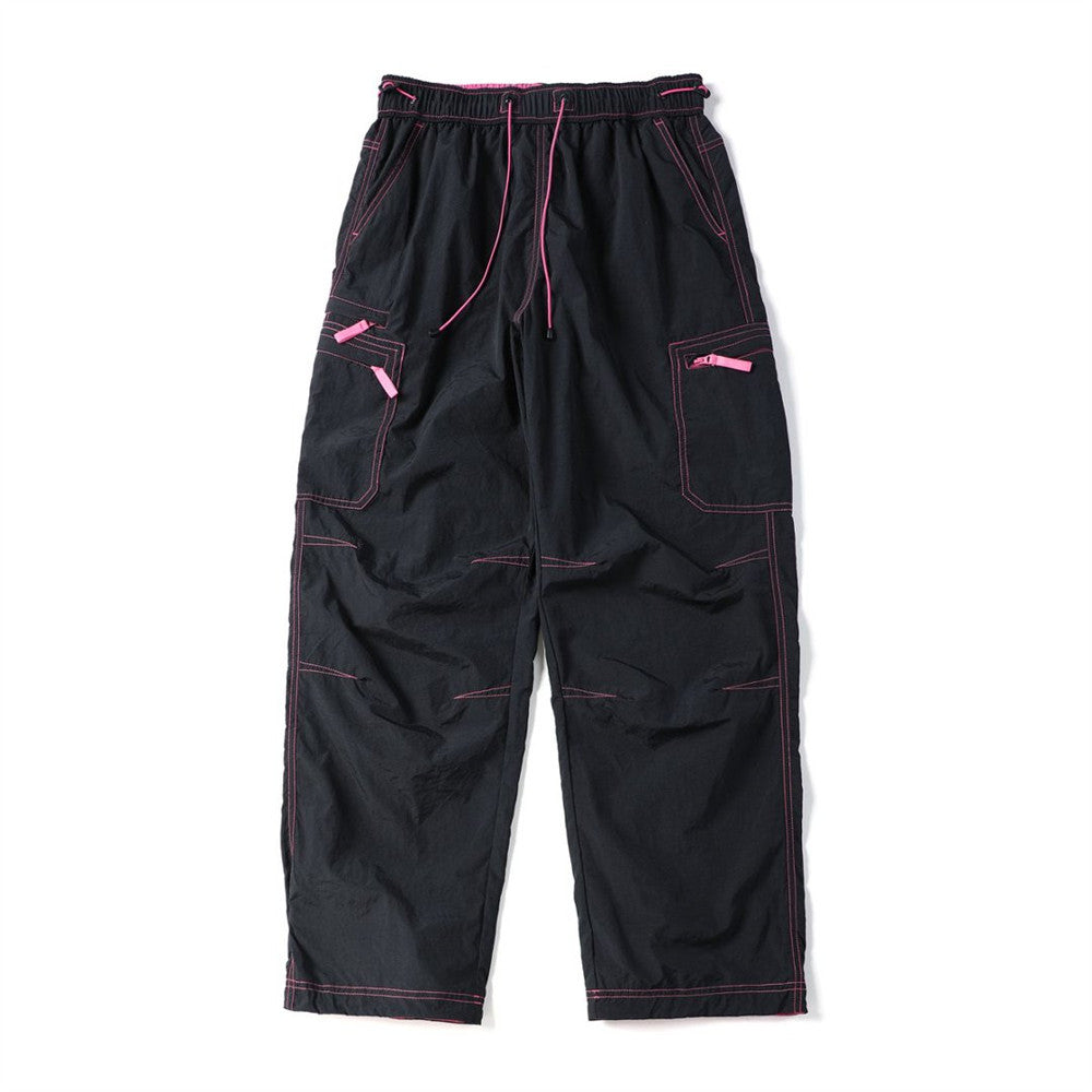 Streetwear Techwear Straight Leg Cargo Pants for Men with Pleated Design Contrast Stitching Multi-Pocket Casual Trousers