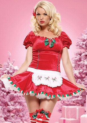 Christmas Dress Costume Women Adult High Waisted Heart Holiday Outfit – Crimson Red