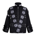 Jackson MJ Style Black Sash Jacket Costume for Adults, front view on a white background