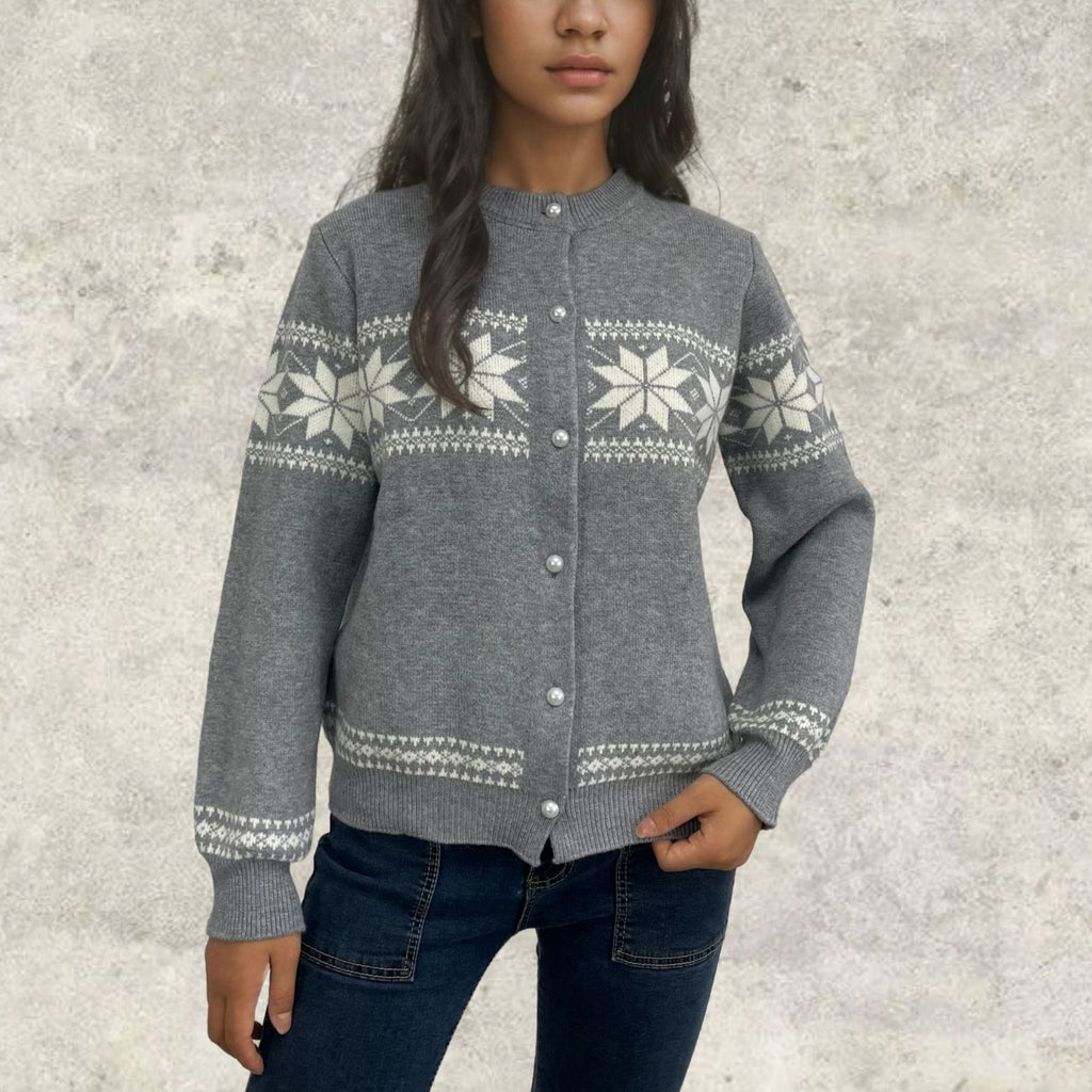 Christmas single breasted coat snowflake Christmas cardigan sweater for women