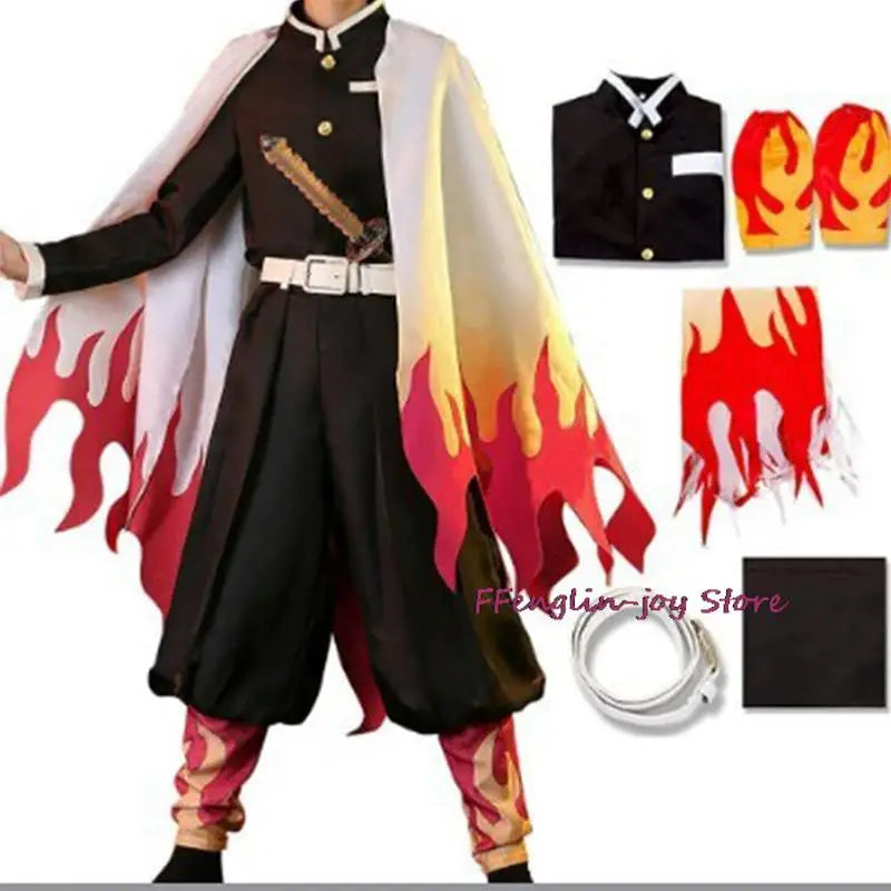 Demon Slayer Rengoku Kyojuro Cosplay Costume Kimono Uniform Adult Halloween – photo 2