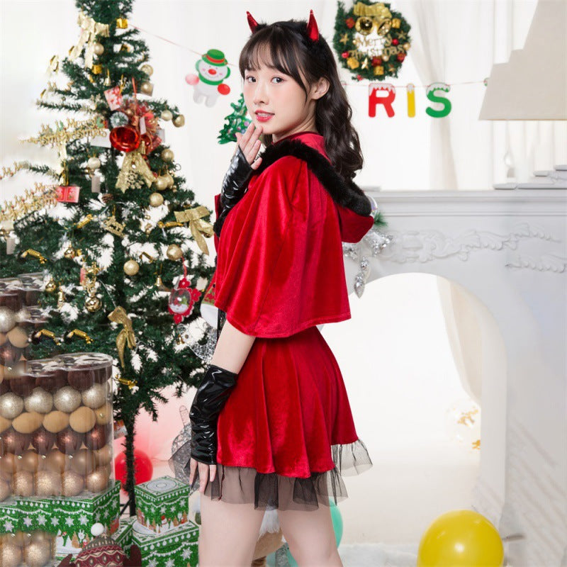Little Red Riding Hood Costume Women Christmas Cloak Cape Dress Holiday