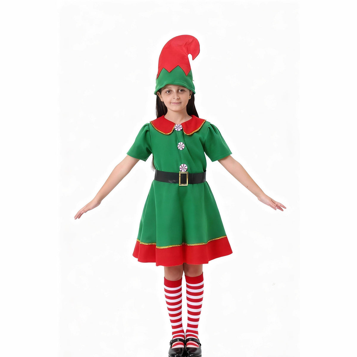 Christmas Elf Costume for Girls, product photo 4 on a white background