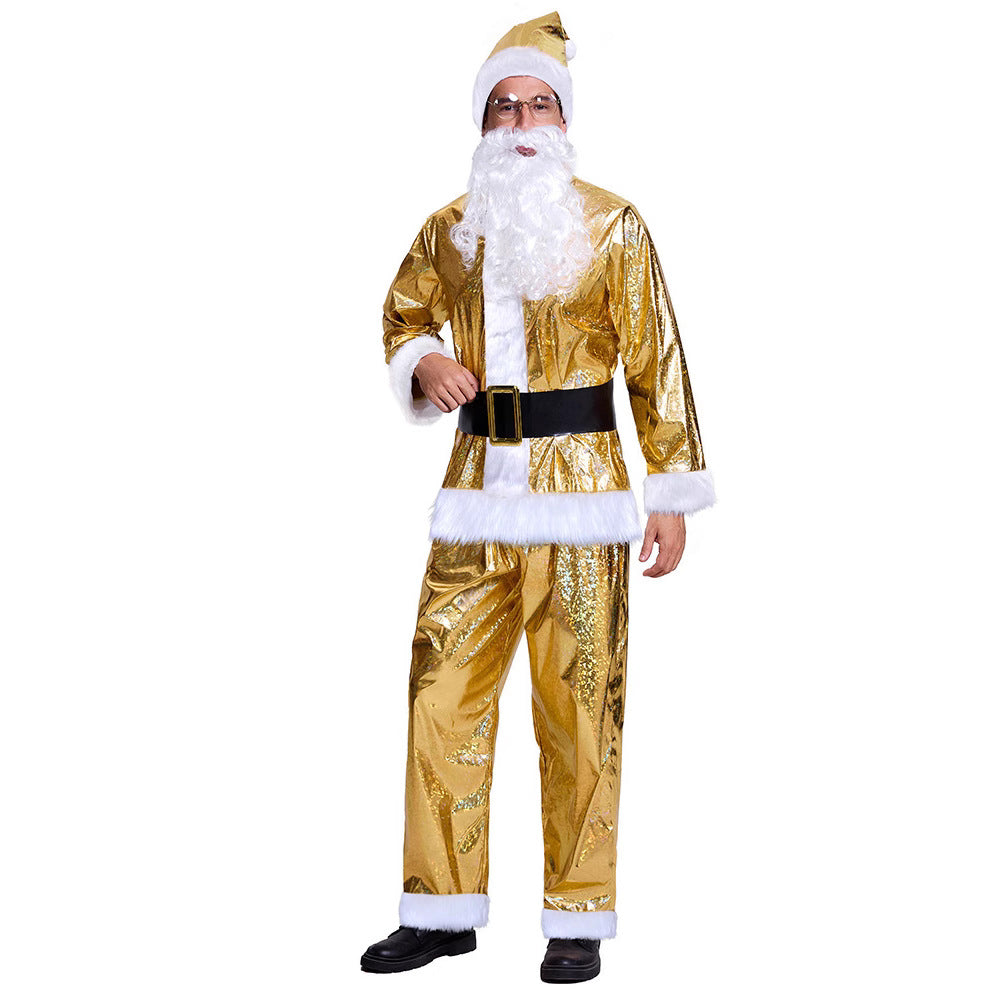 Santa Claus Costume Men Adult Gold Christmas Suit Holiday Party Outfit