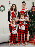Christmas Santa Hat Plaid Printed Home Wear Pajamas Family Matching Set