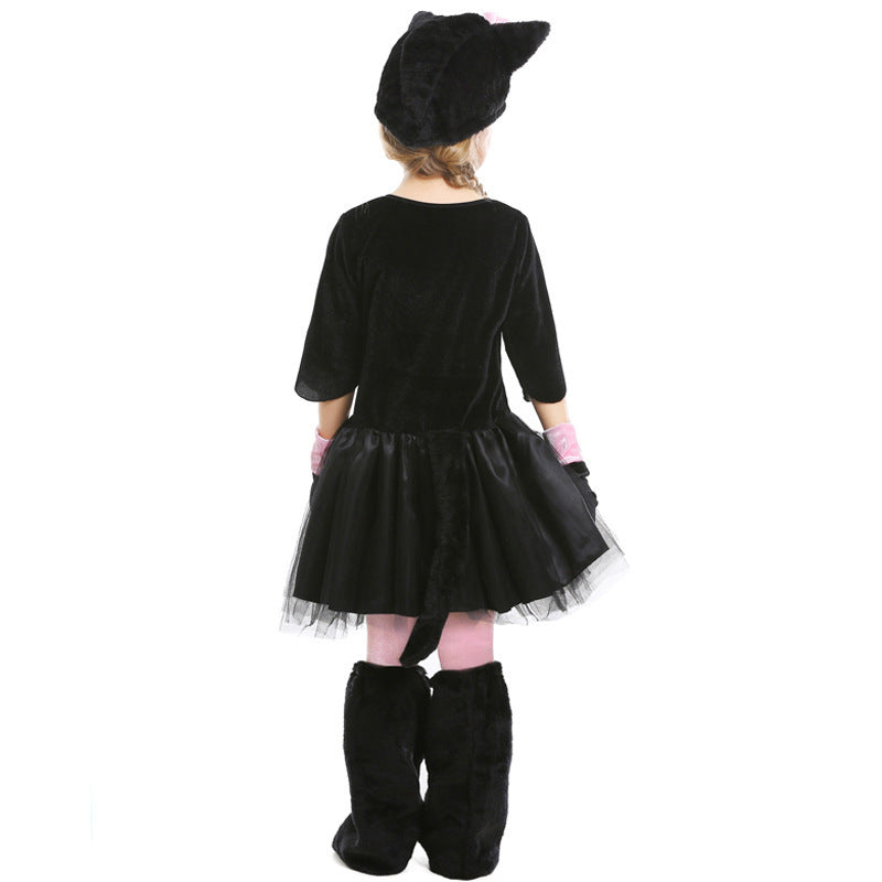 Black Pink Cat Animal Costume for Girls, product photo 5 on a white background