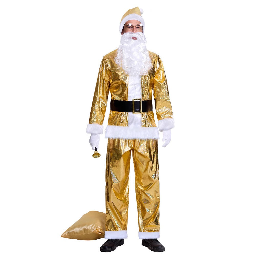 Santa Claus Costume Men Adult Gold Christmas Suit Holiday Party Outfit
