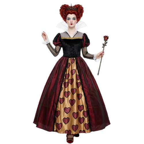 Red Queen Storybook Costume for Women, front view on a white background