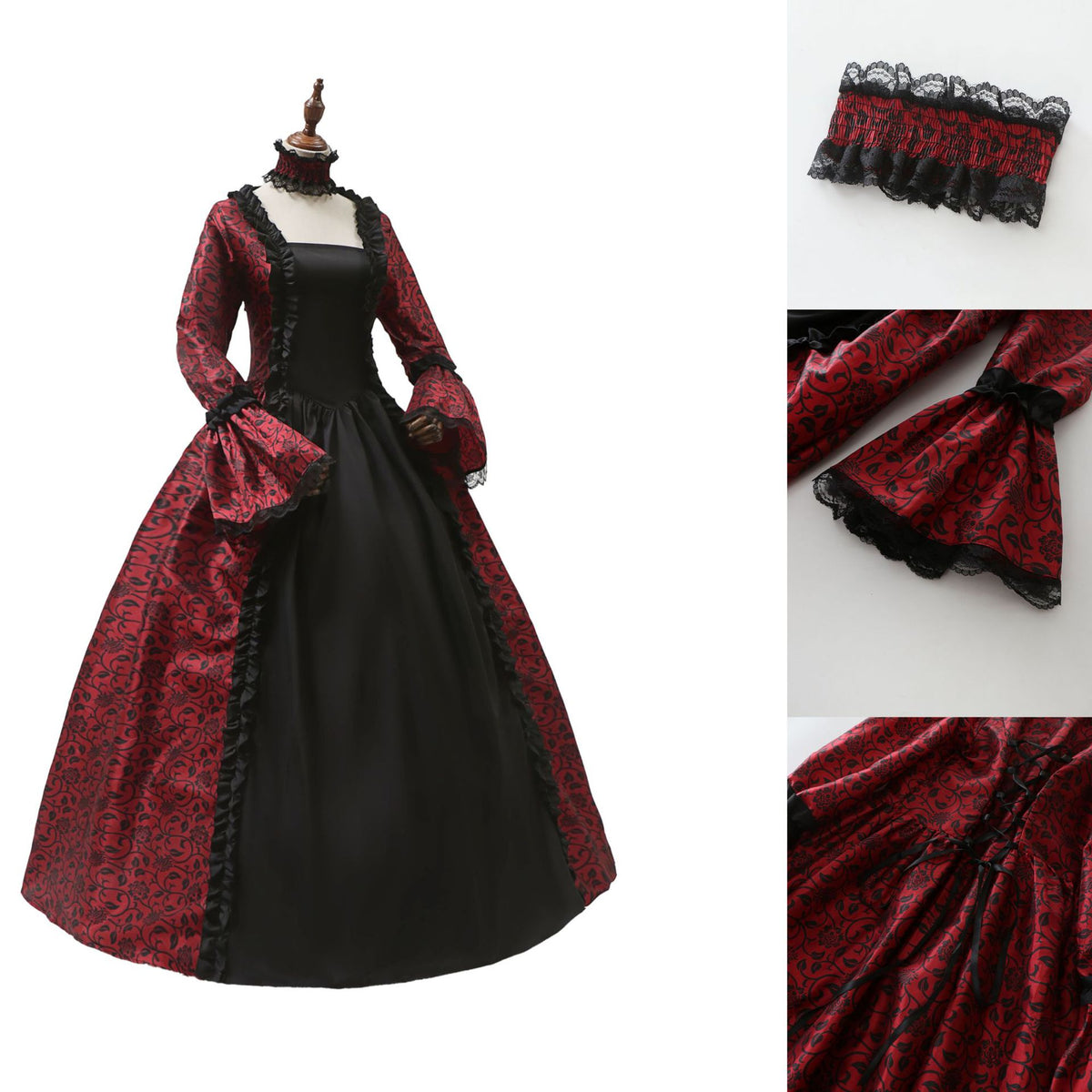 Victorian Costume Women Retro Dress Halloween Cosplay Vintage Gown