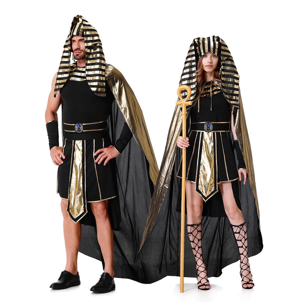 Egyptian Pharaoh and Queen Couple Costume Adult Halloween Cosplay Gold