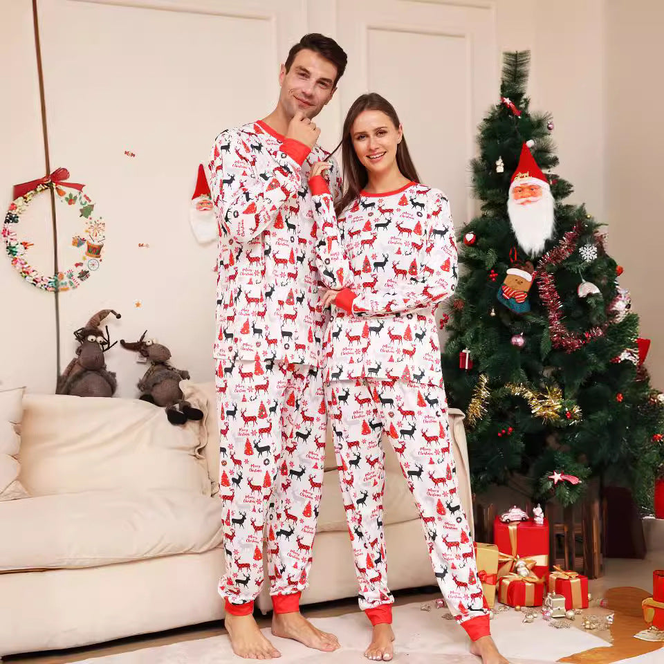 Fashion Letter Cartoon Deer Christmas Family Matching Printed Home Wear Pajamas