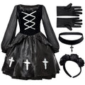 Gothic Ghost Bride Costume Women Black Witch Vampire Halloween Cosplay
