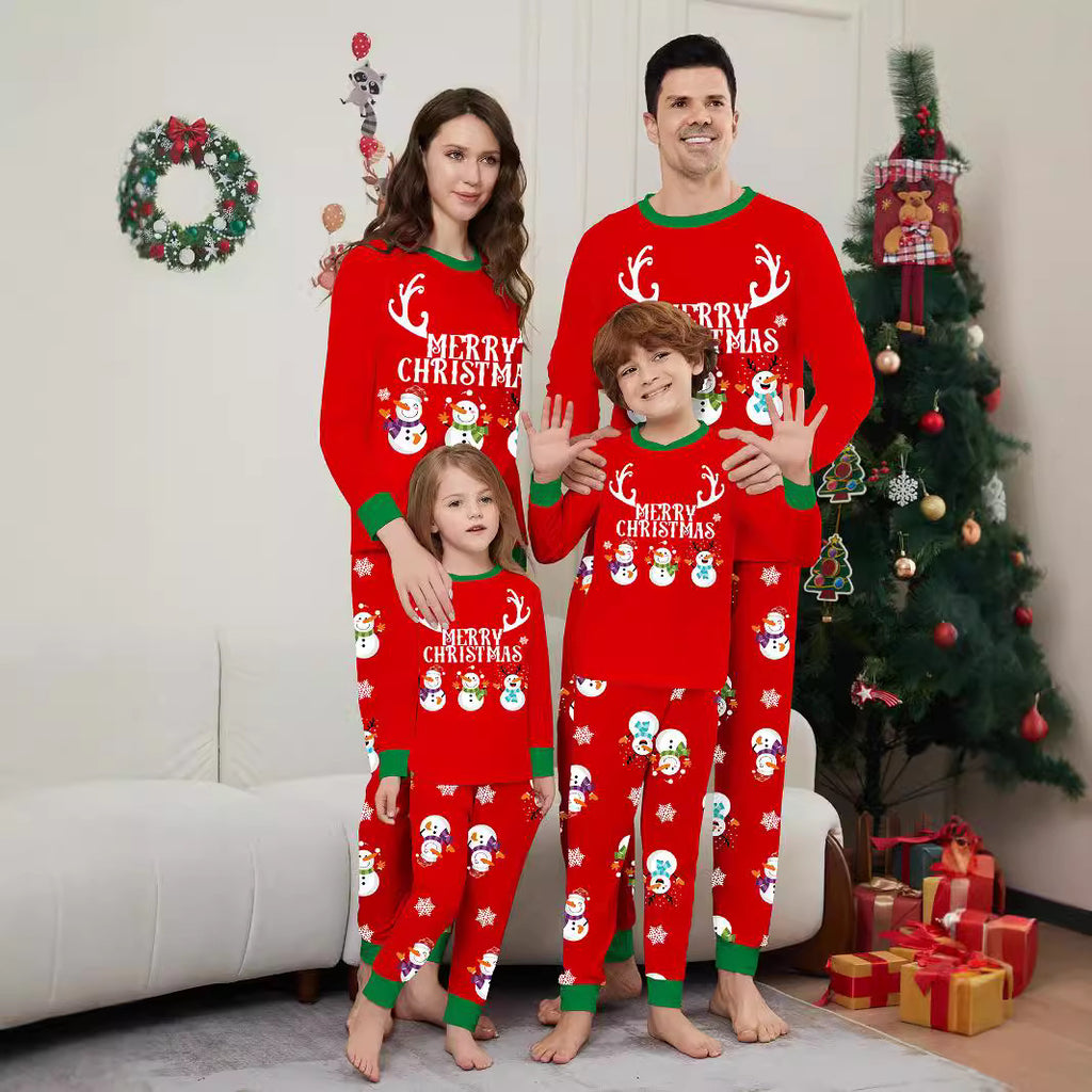 Christmas Snowman Snowflake Letter Print Parent-Child Matching Pajamas Home Wear