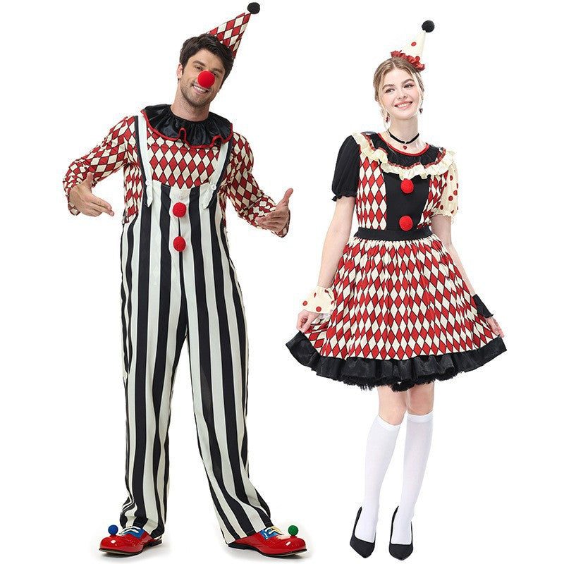 Checkered Clown Couple Costume for Kids and Adults, product photo 5 on a white background