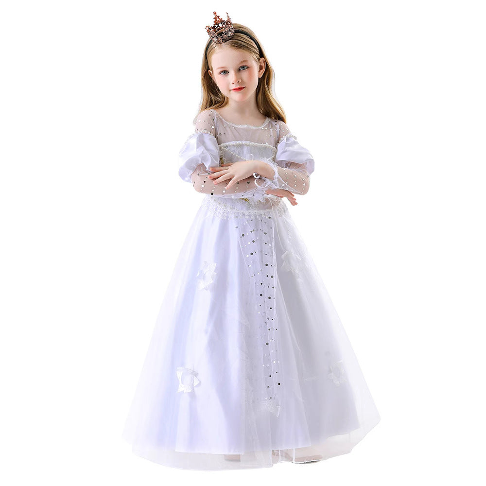 Fairy Tale Princess Queen Tulle Dress for Girls, front view on a white background