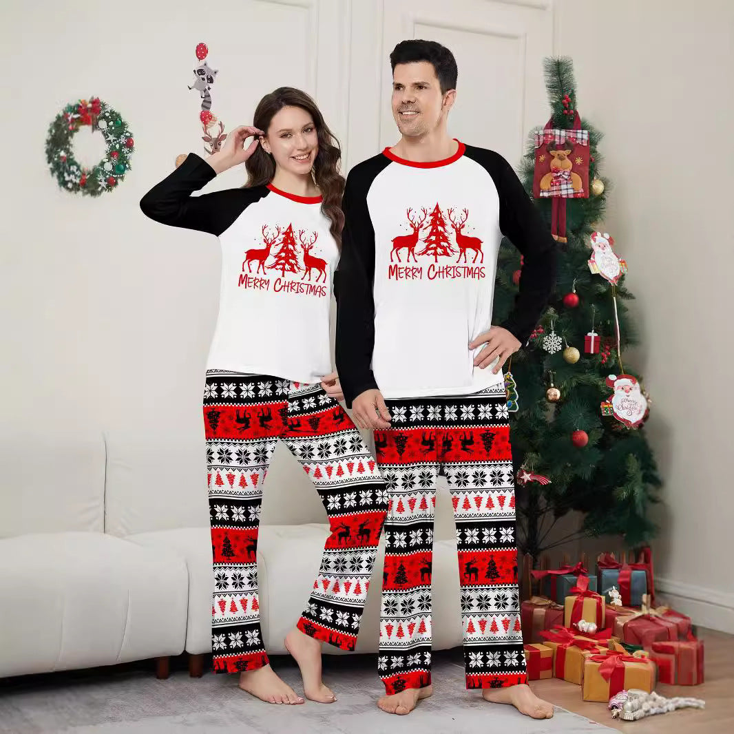 Christmas Deer Snowflake Letter Print Matching Family Pajamas Home Wear