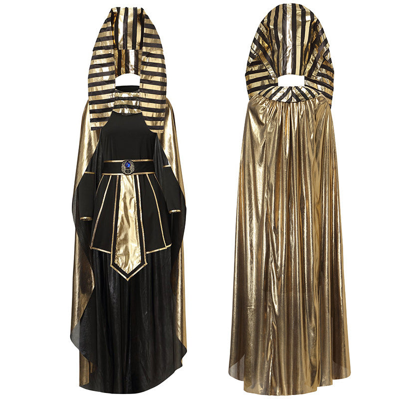 Egyptian Pharaoh and Queen Couple Costume Adult Halloween Cosplay Gold