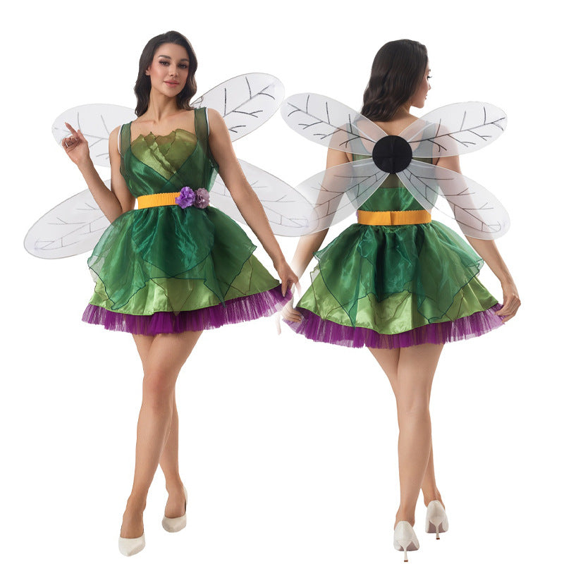 Halloween Wizard of  Adult Green Elf Cosplay Fairy Princess Dress Stage Performance Costume