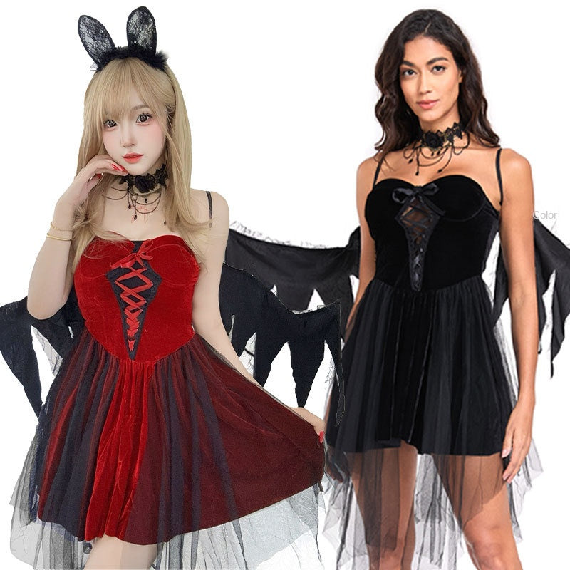 Red Angel Demon Costume Women Gothic Vampire Dress Halloween Cosplay