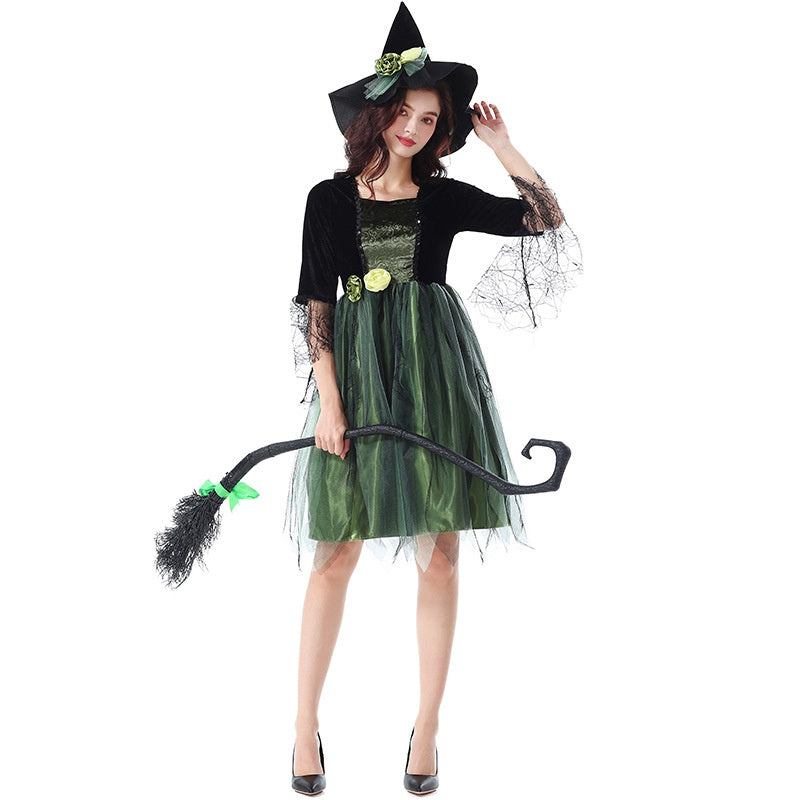 Halloween Costume Party Movie Character Performance Costume Witch Green Elf Dark Spider Witch Tutu Dress
